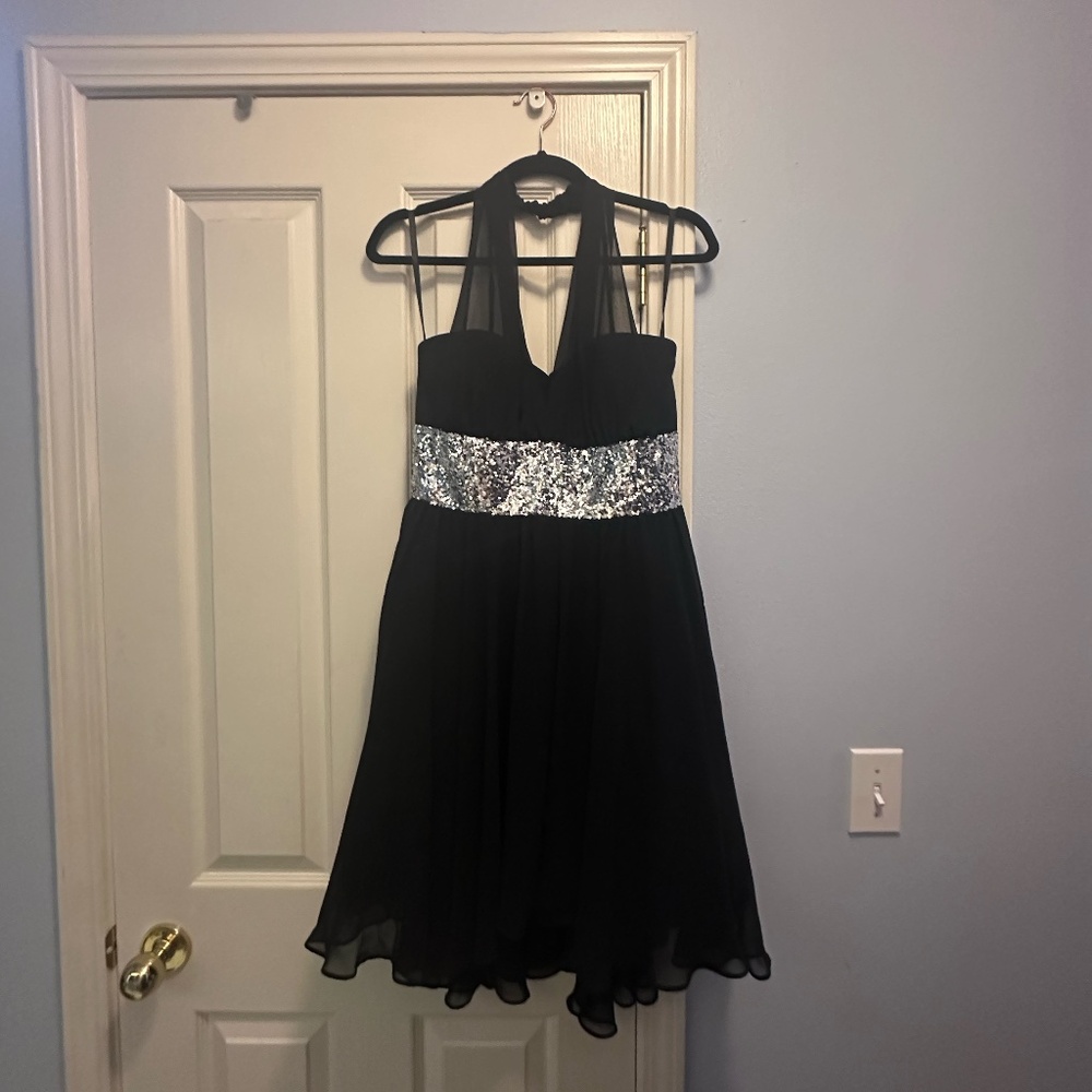 Black Halter Dress with Silver Sequin Band - Juniors Size 9 (Women’s 4-6)